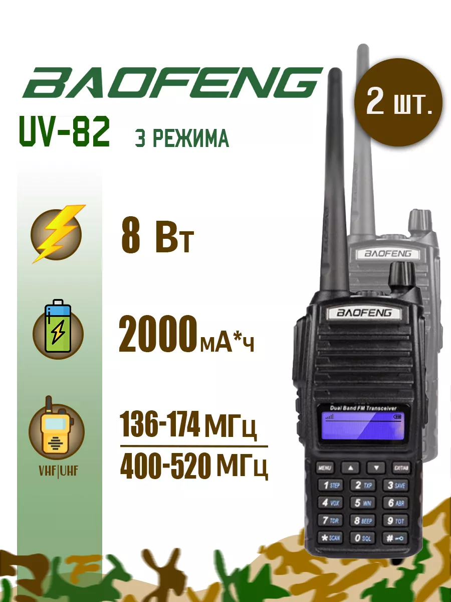 BAOFENG Радиостанция Баофенг UV-82 (8W) 3 режима, 2 штуки