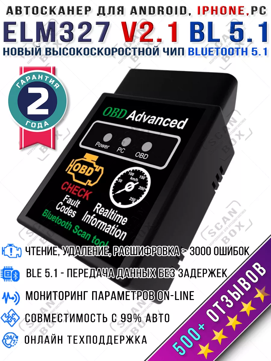 ELM327 ScanBox Автосканер для диагностики ELM327 2.1/1.5 Bluetooth OBD2