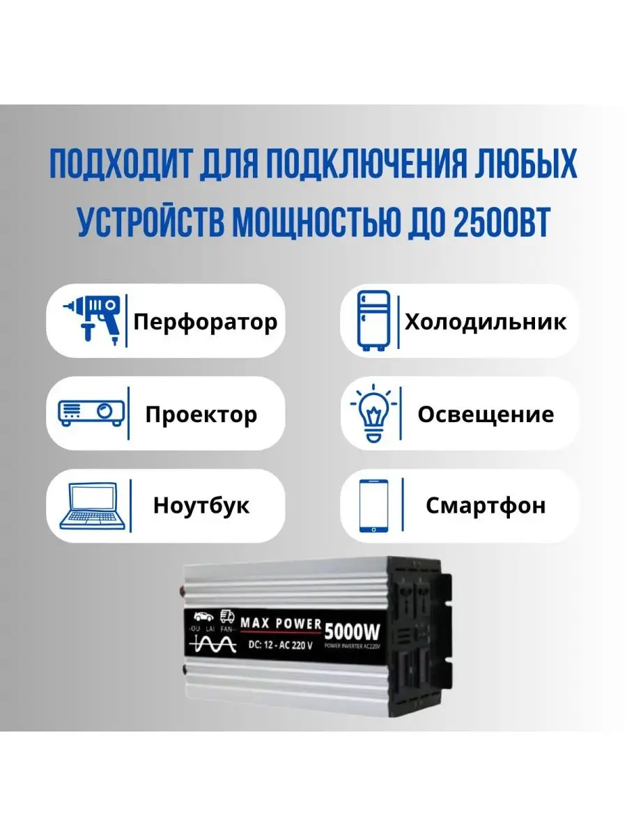 MaxPower Инвертор автомобильный чистый синус 12-220 в